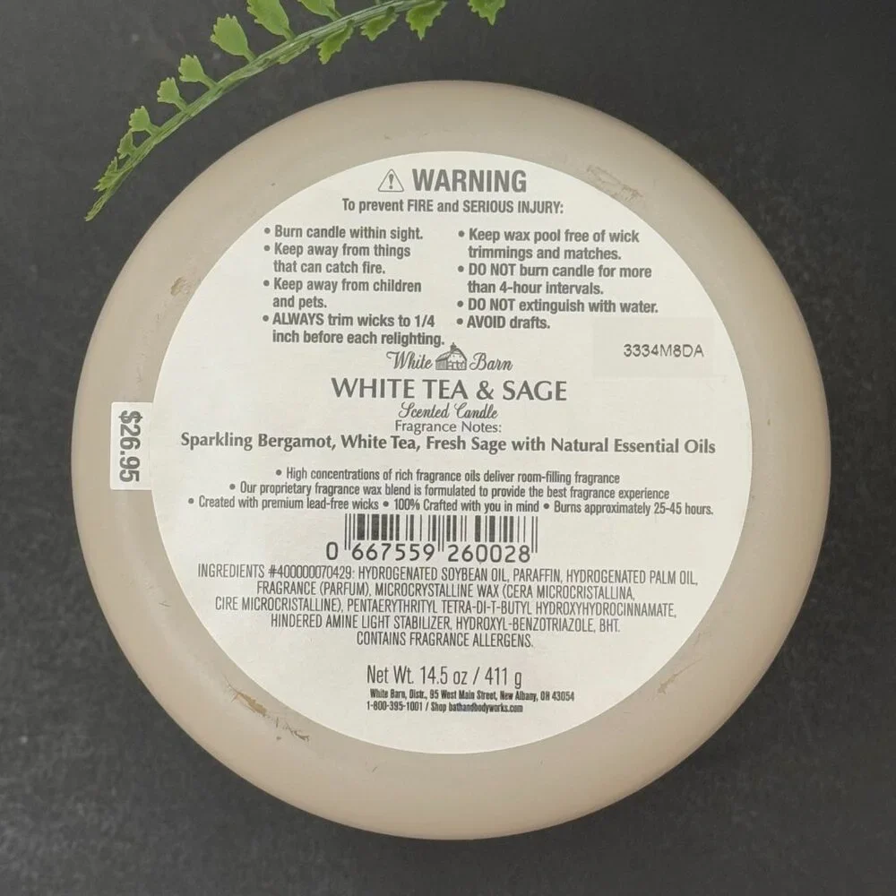 BBW White Tea & Sage White Barn Bath & Body Works 3 Wick Candle - Picture 10 of 10